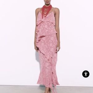 NWT Zara Ruffled Jacquard Dress